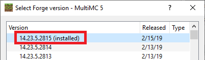 Forge Version Selection